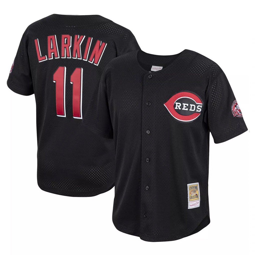Silnrao C.Reds #11 Barry Larkin Player Mitchell & Ness Black Throwback Cooperstown Mesh Game Stitched Jerseys