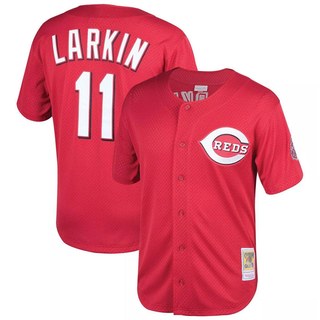 Silnrao C.Reds #11 Barry Larkin Player Mitchell & Ness Red Throwback Cooperstown Mesh Game Stitched Jerseys