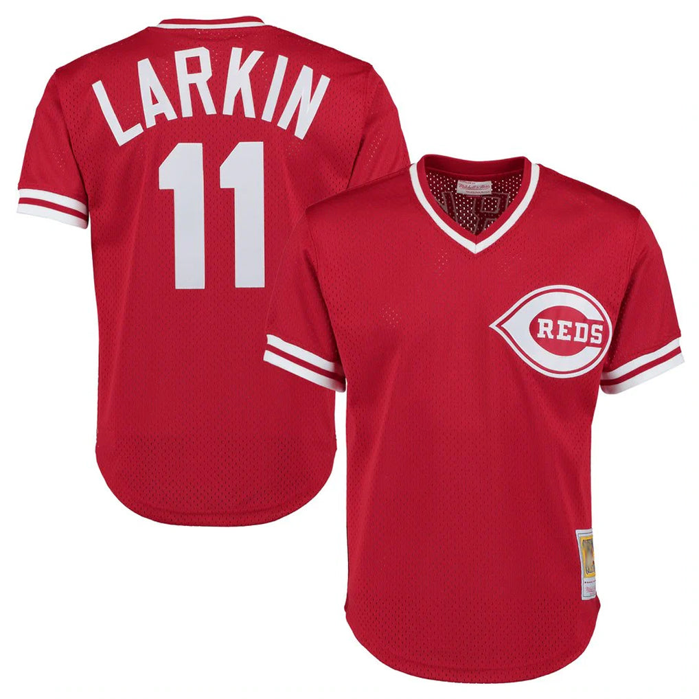 Silnrao C.Reds #11 Barry Larkin Player Mitchell & Ness Red Throwback Cooperstown Mesh T-shirt Game Stitched Jerseys