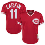 Silnrao C.Reds #11 Barry Larkin Player Mitchell & Ness Red Throwback Cooperstown Mesh T-shirt Game Stitched Jerseys