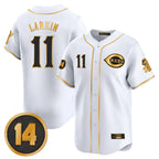 Silnrao C.Reds #11 Barry Larkin Player White-Gold Vapor Premier Limited Home Stitched Jerseys