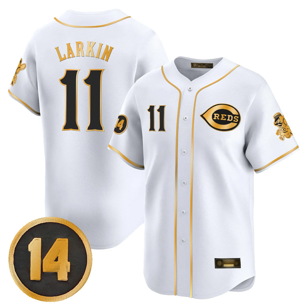 Silnrao C.Reds #11 Barry Larkin Player White-Gold Vapor Premier Limited Home Stitched Jerseys