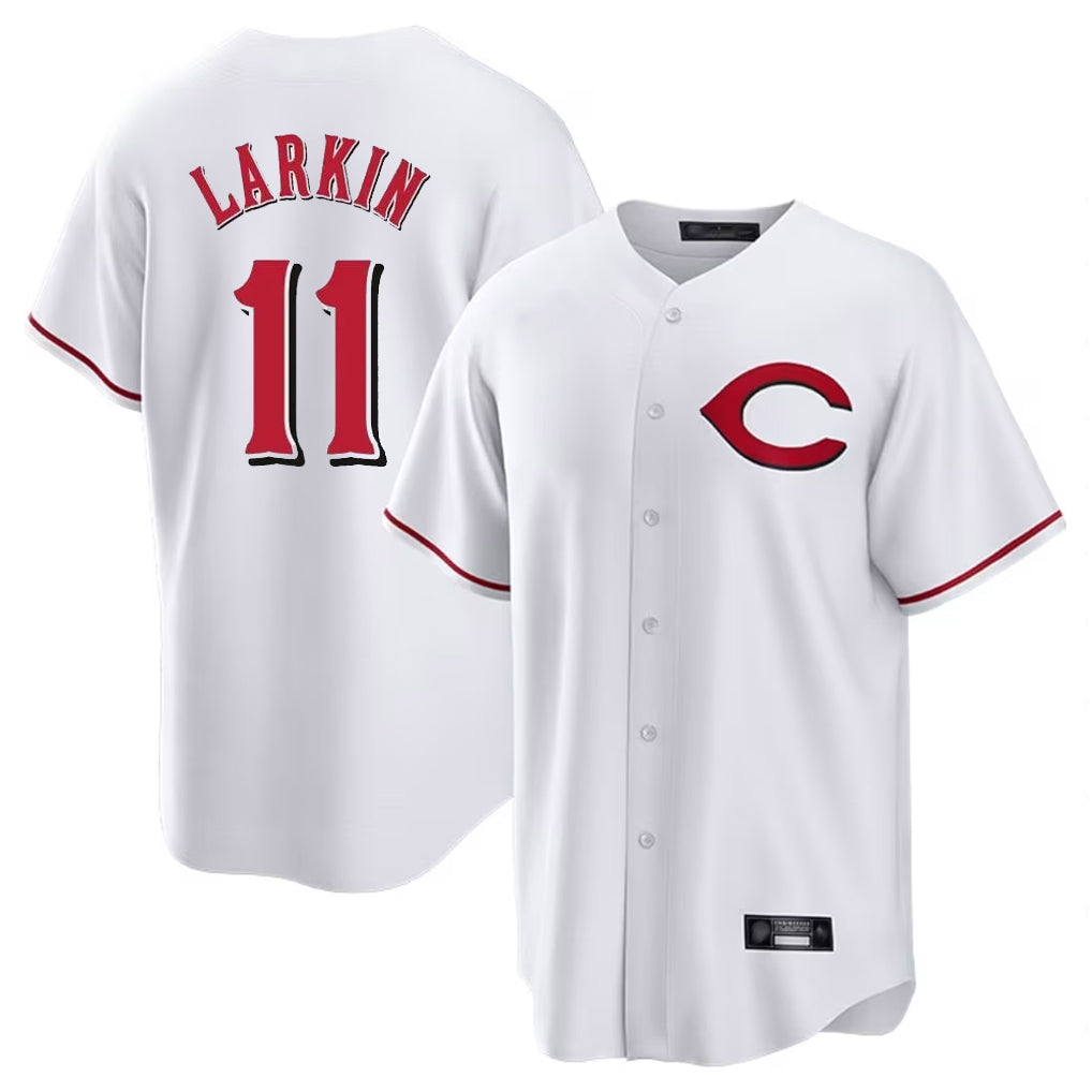 Silnrao C.Reds #11 Barry Larkin Player White Home Game Stitched Jerseys
