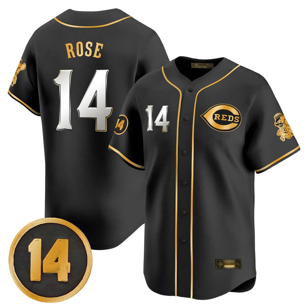 Silnrao C.Reds #14 Pete Rose Player Black-Gold Vapor Premier Limited Home Stitched Jerseys