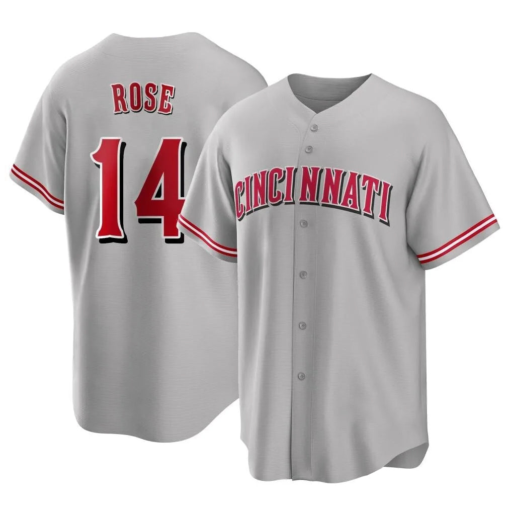 Silnrao C.Reds #14 Pete Rose Player Gray Home Game Stitched Jerseys