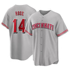 Silnrao C.Reds #14 Pete Rose Player Gray Home Game Stitched Jerseys