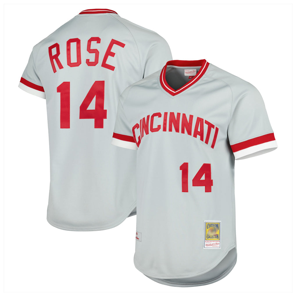 Silnrao C.Reds #14 Pete Rose Player Mitchell & Ness Gray Throwback Cooperstown Mesh T-shirt Game Stitched Jerseys