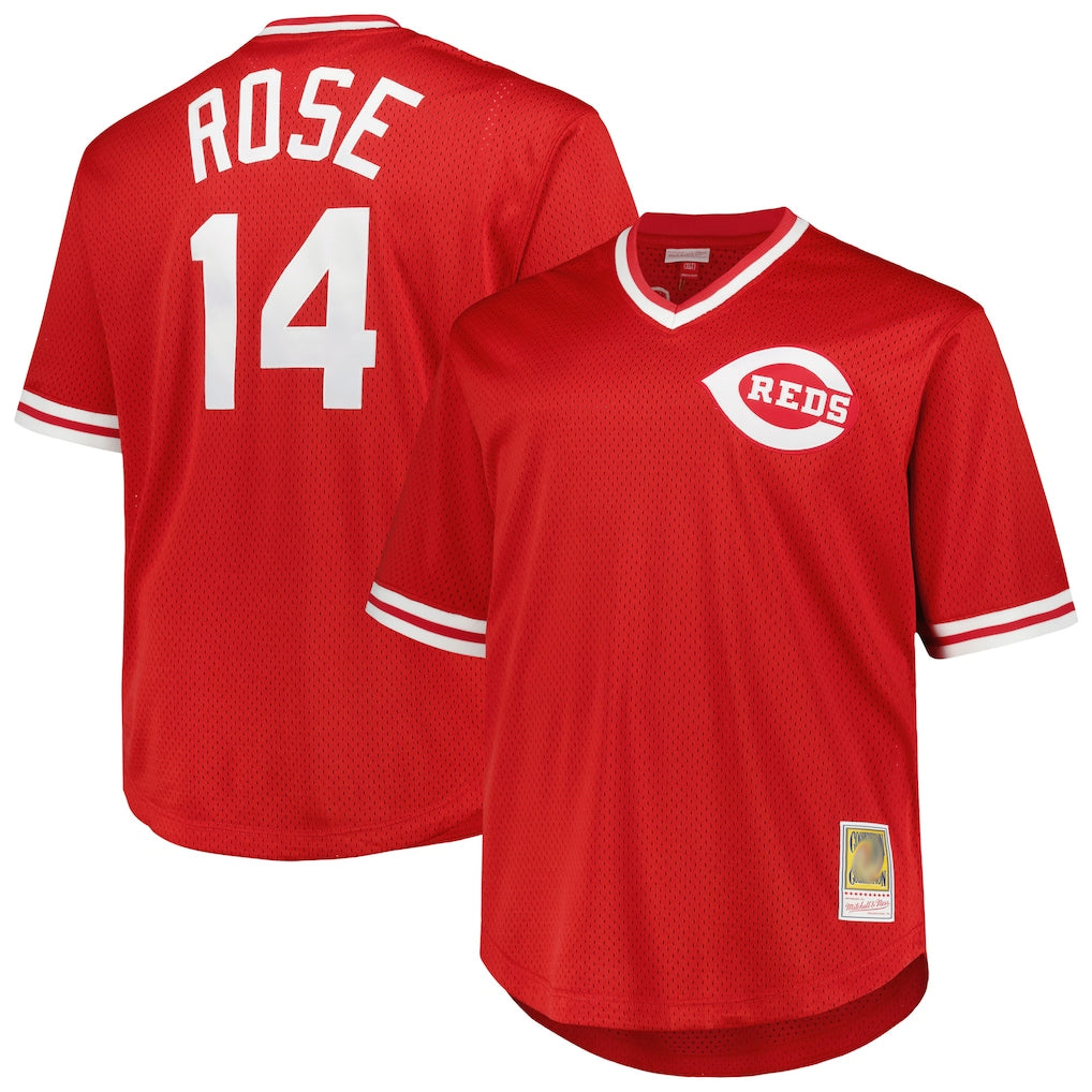 Silnrao C.Reds #14 Pete Rose Player Mitchell & Ness Red Throwback Cooperstown Mesh T-shirt Game Stitched Jerseys