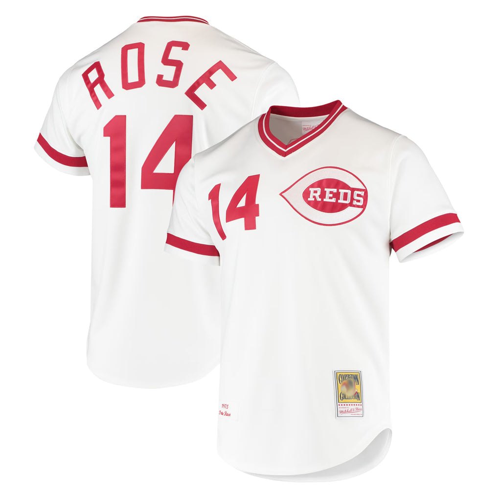 Silnrao C.Reds #14 Pete Rose Player Mitchell & Ness White Throwback Cooperstown Mesh T-shirt Game Stitched Jerseys