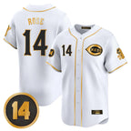 Silnrao C.Reds #14 Pete Rose Player White-Gold Vapor Premier Limited Home Stitched Jerseys