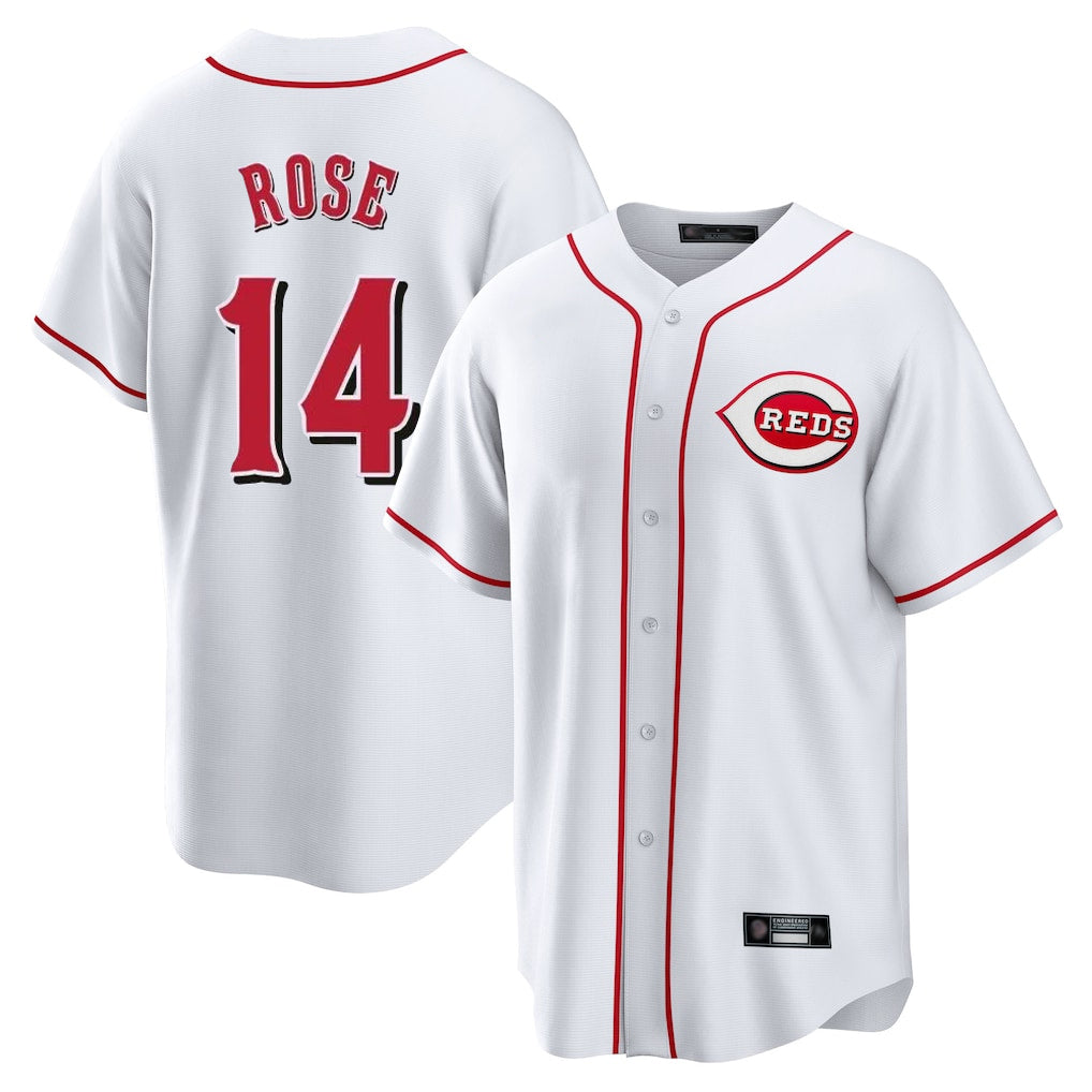 Silnrao C.Reds #14 Pete Rose Player White Game Home Stitched Jerseys