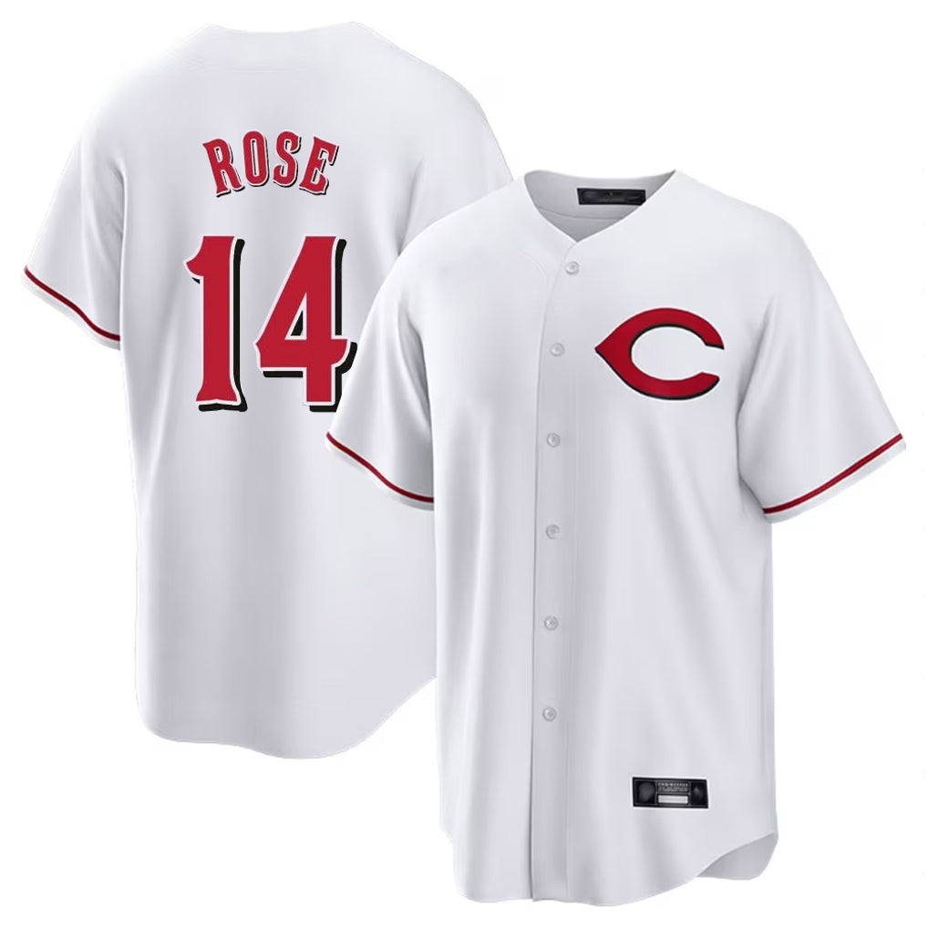 Silnrao C.Reds #14 Pete Rose Player White Home Game Stitched Jerseys