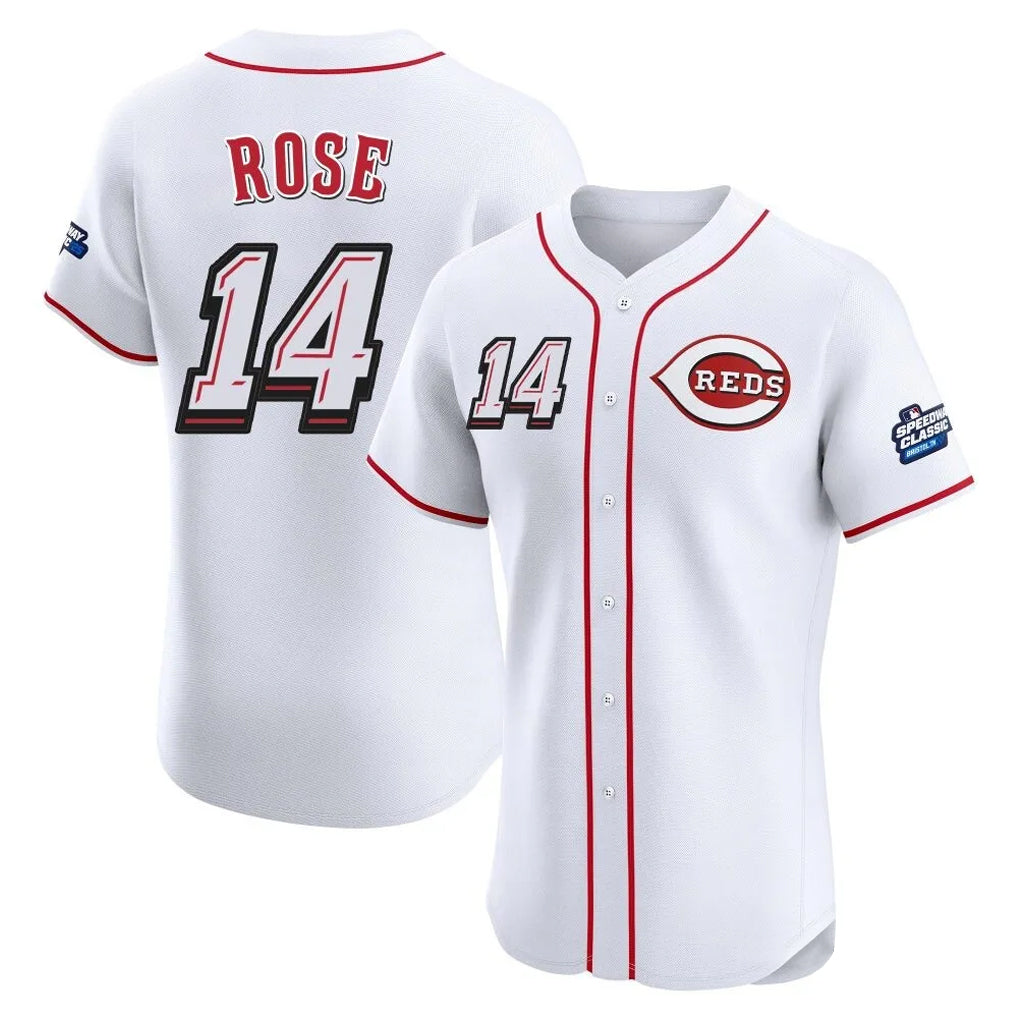 Silnrao C.Reds #14 Pete Rose Player White Speedway Classic Limited Elite Home Stitched Jerseys
