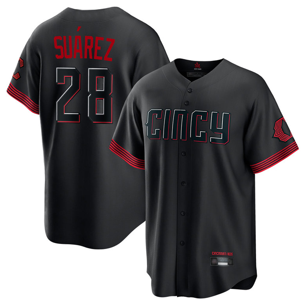 Silnrao C.Reds #28 Eugenio Su¨¢rez Player Black City Connect Home Game Stitched Jerseys