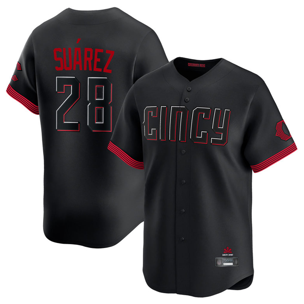 Silnrao C.Reds #28 Eugenio Su¨¢rez Player Black City Connect Home Limited Stitched Jerseys