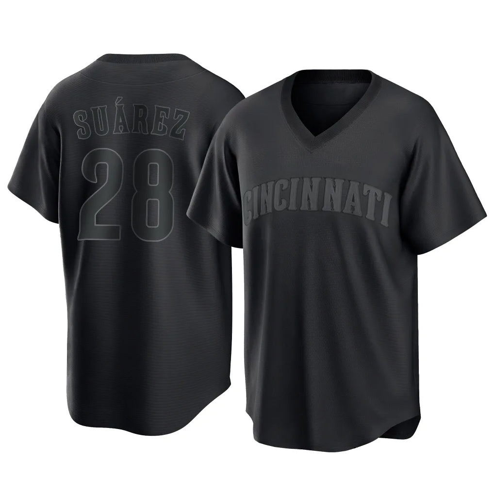 Silnrao C.Reds #28 Eugenio Su¨¢rez Player Black T-shirt Game Home Stitched Jerseys