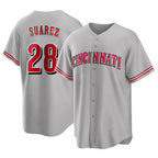 Silnrao C.Reds #28 Eugenio Su¨¢rez Player Gray Home Game Stitched Jerseys