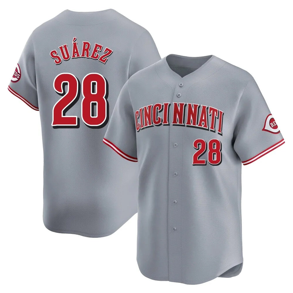 Silnrao C.Reds #28 Eugenio Su¨¢rez Player Gray Home Limited Stitched Jerseys