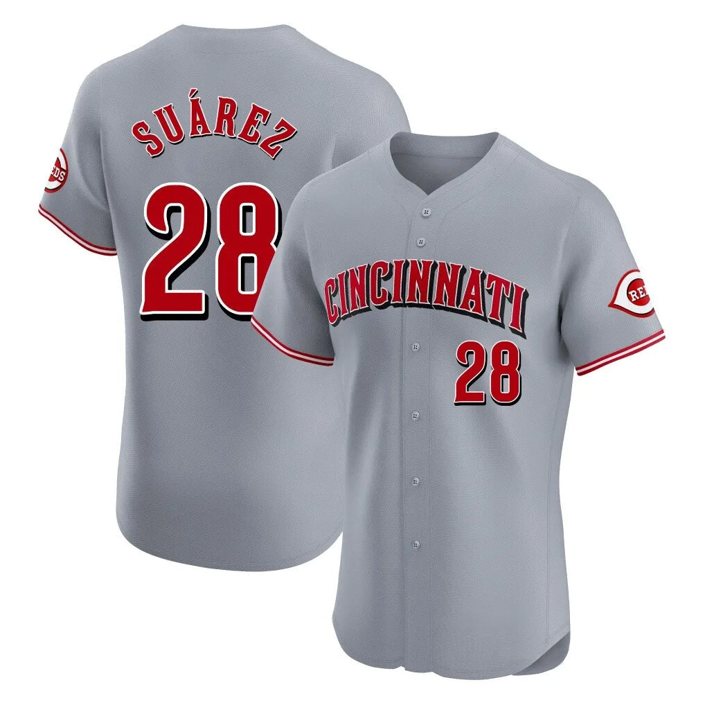 Silnrao C.Reds #28 Eugenio Su¨¢rez Player Gray Limited Elite Home Stitched Jerseys