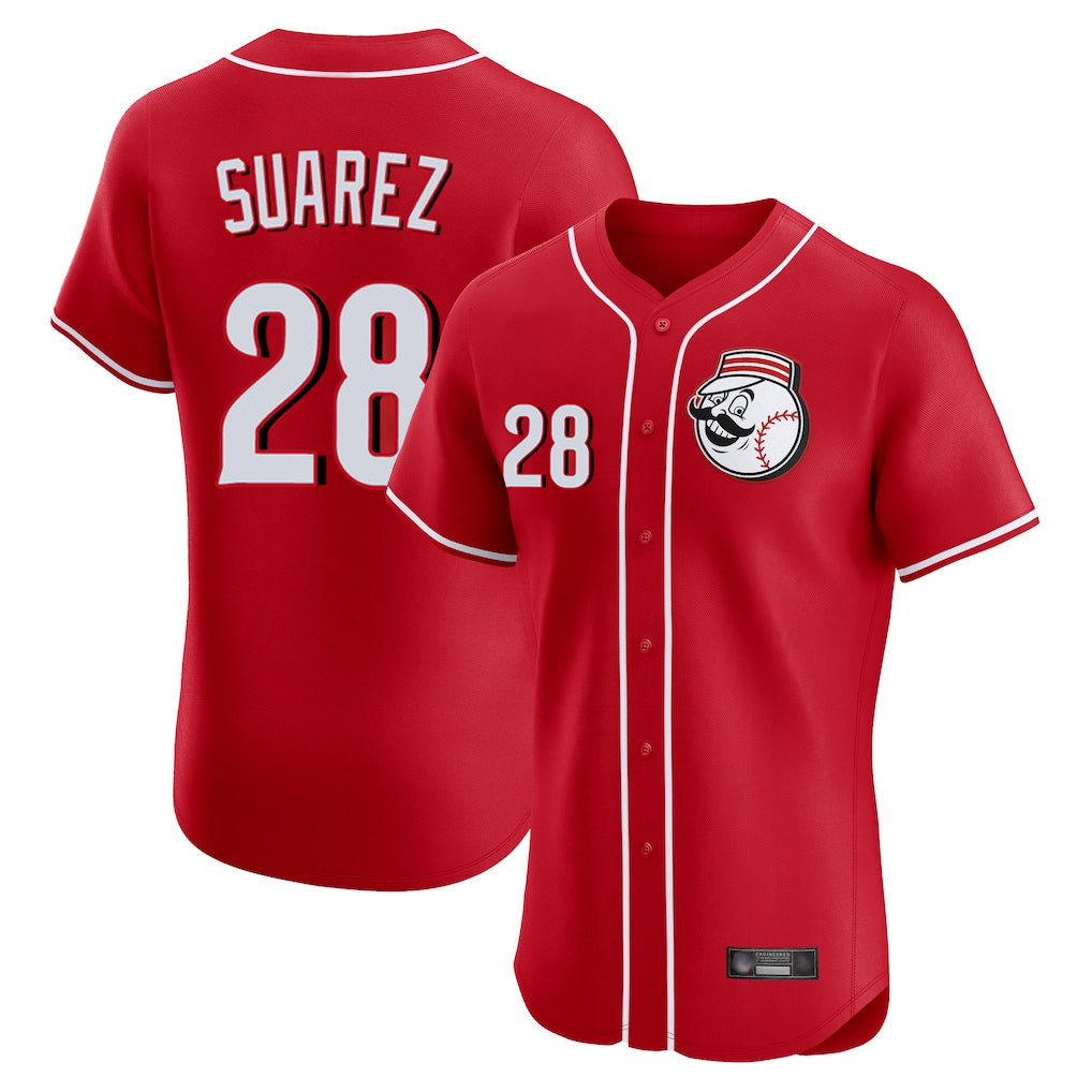 Silnrao C.Reds #28 Eugenio Su¨¢rez Player Red Limited Elite Home Game Stitched Jerseys