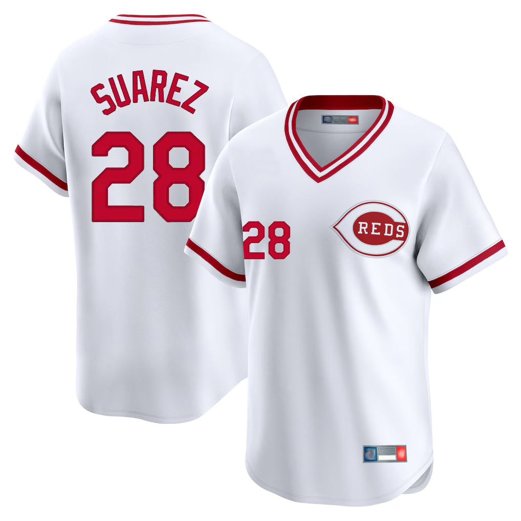 Silnrao C.Reds #28 Eugenio Su¨¢rez Player White Cooperstown Collection Limited T-shirt Home Stitched Jerseys