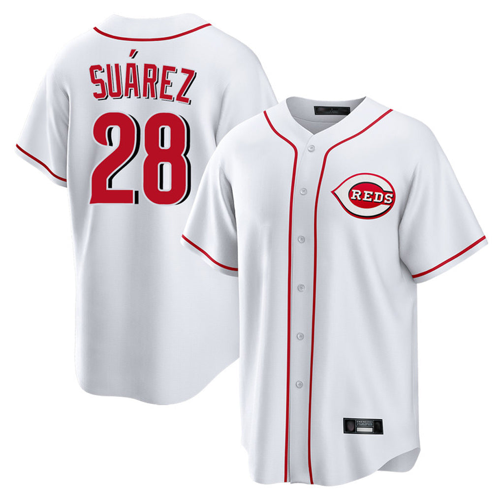 Silnrao C.Reds #28 Eugenio Su¨¢rez Player White Game Home Stitched Jerseys
