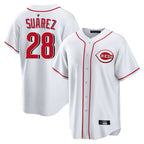 Silnrao C.Reds #28 Eugenio Su¨¢rez Player White Game Home Stitched Jerseys