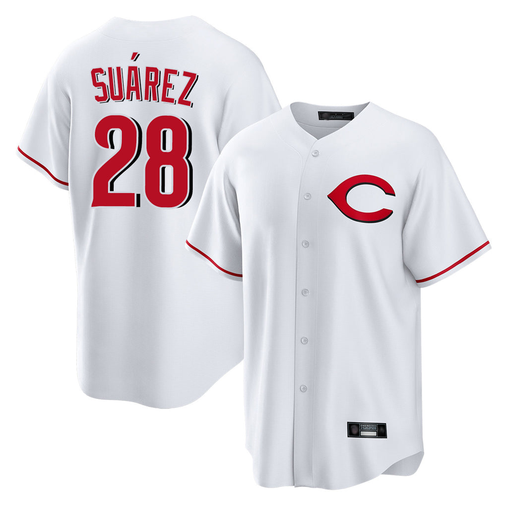 Silnrao C.Reds #28 Eugenio Su¨¢rez Player White Home Game Stitched Jerseys
