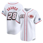 Silnrao C.Reds #28 Eugenio Su¨¢rez Player White Speedway Classic Home Limited Stitched Jerseys
