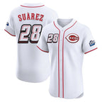 Silnrao C.Reds #28 Eugenio Su¨¢rez Player White Speedway Classic Limited Elite Home Stitched Jerseys