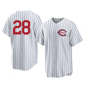Silnrao C.Reds #28 Eugenio Su¨¢rez Player White Stripe Field of Dreams Game Home Stitched Jerseys