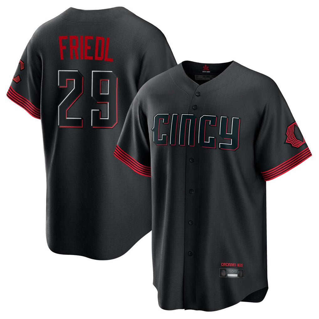 Silnrao C.Reds #29 TJ Friedl Player Black City Connect Home Game Stitched Jerseys