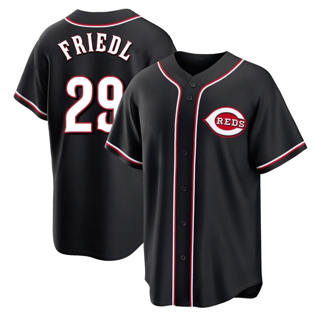 Silnrao C.Reds #29 TJ Friedl Player Black Fashion Out Home Game Stitched Jerseys