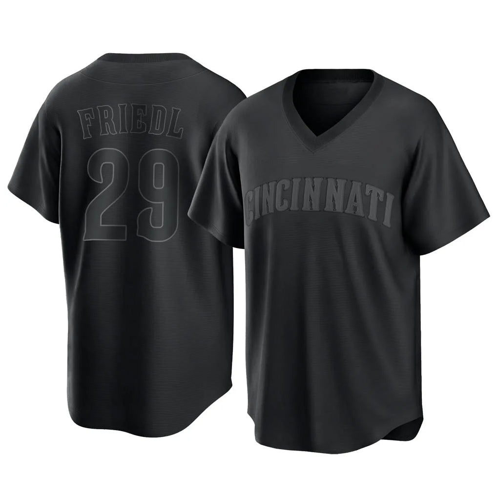 Silnrao C.Reds #29 TJ Friedl Player Black T-shirt Game Home Stitched Jerseys