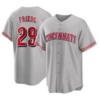 Silnrao C.Reds #29 TJ Friedl Player Gray Home Game Stitched Jerseys