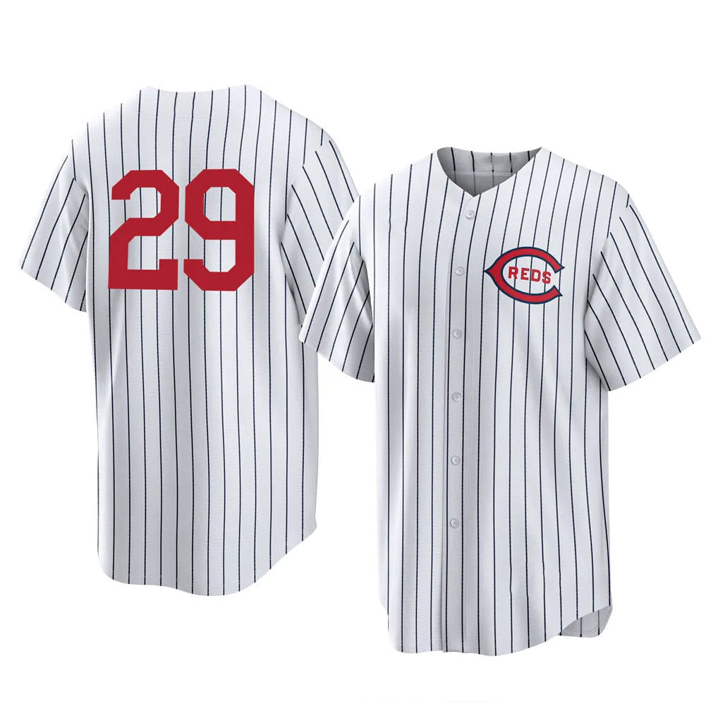 Silnrao C.Reds #29 TJ Friedl Player White Stripe Field of Dreams Game Home Stitched Jerseys