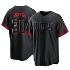 Silnrao C.Reds #30 Ken Griffey Player Black City Connect Home Game Stitched Jerseys
