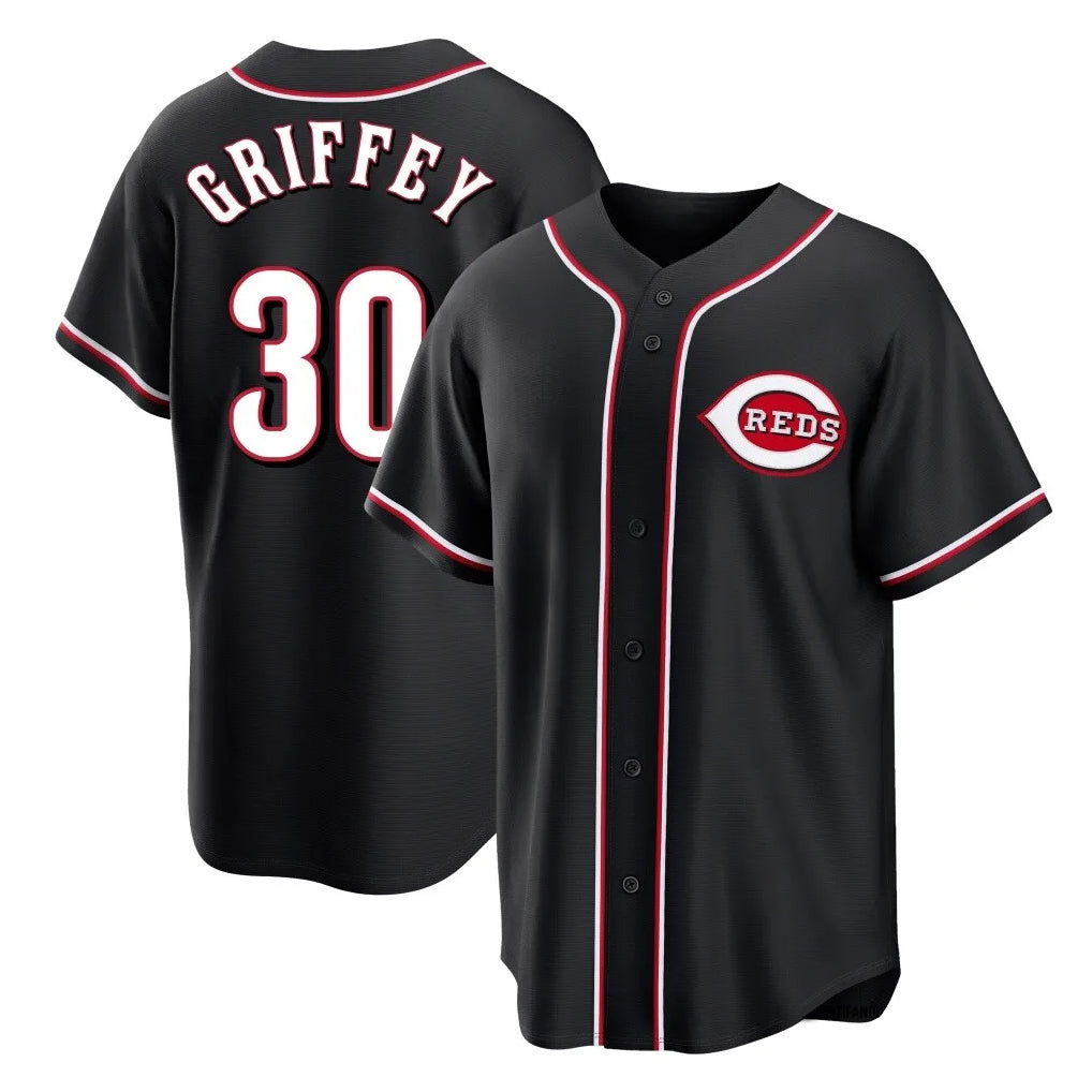 Silnrao C.Reds #30 Ken Griffey Player Black Fashion Out Home Game Stitched Jerseys