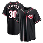 Silnrao C.Reds #30 Ken Griffey Player Black Fashion Out Home Game Stitched Jerseys
