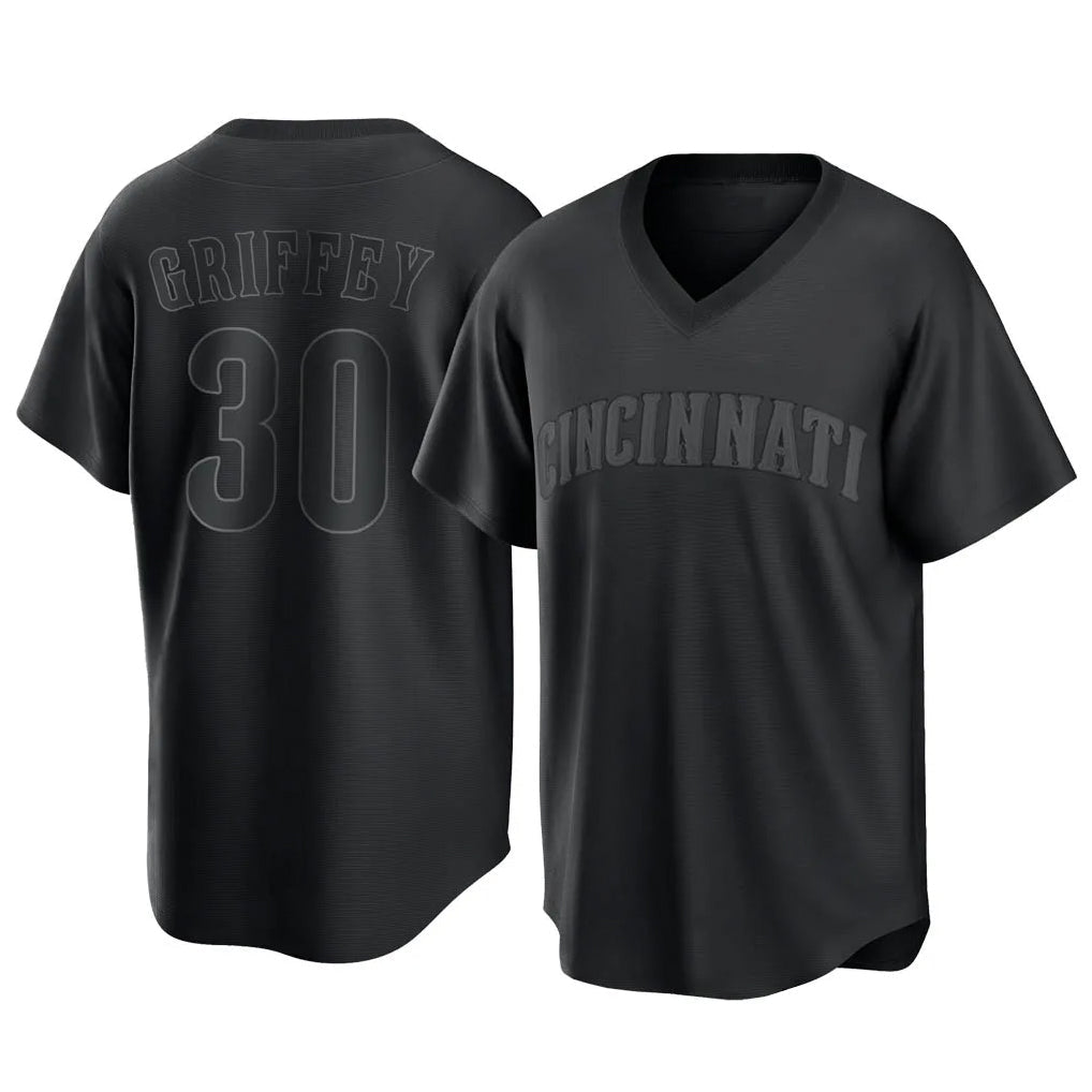 Silnrao C.Reds #30 Ken Griffey Player Black T-shirt Game Home Stitched Jerseys