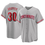 Silnrao C.Reds #30 Ken Griffey Player Gray Home Game Stitched Jerseys
