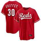Silnrao C.Reds #30 Ken Griffey Player Red Home Game Stitched Jerseys