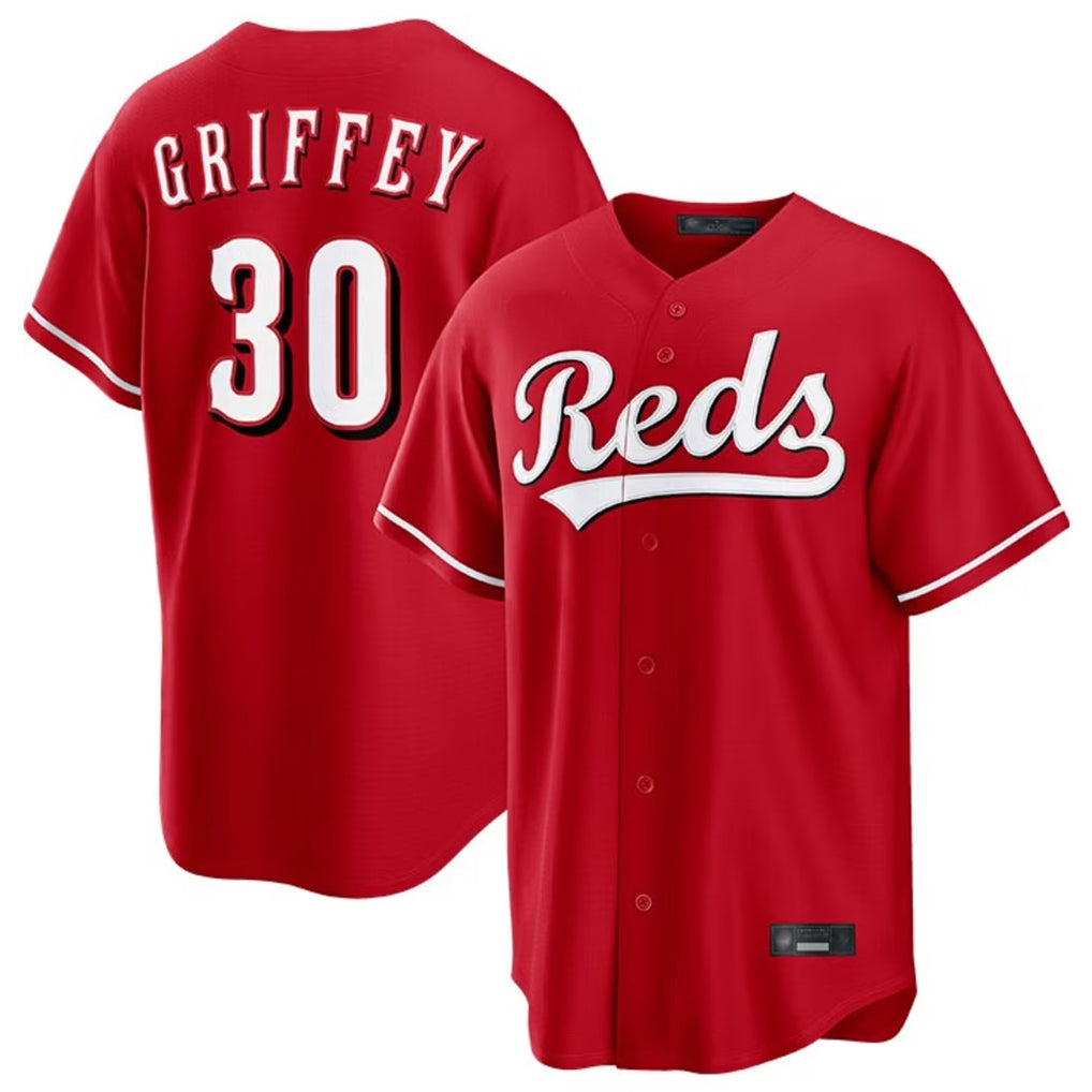 Silnrao C.Reds #30 Ken Griffey Player Red Home Game Stitched Jerseys