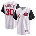 Silnrao C.Reds #30 Ken Griffey Player White Black Stripe Field of Dreams Game Home Stitched Jerseys