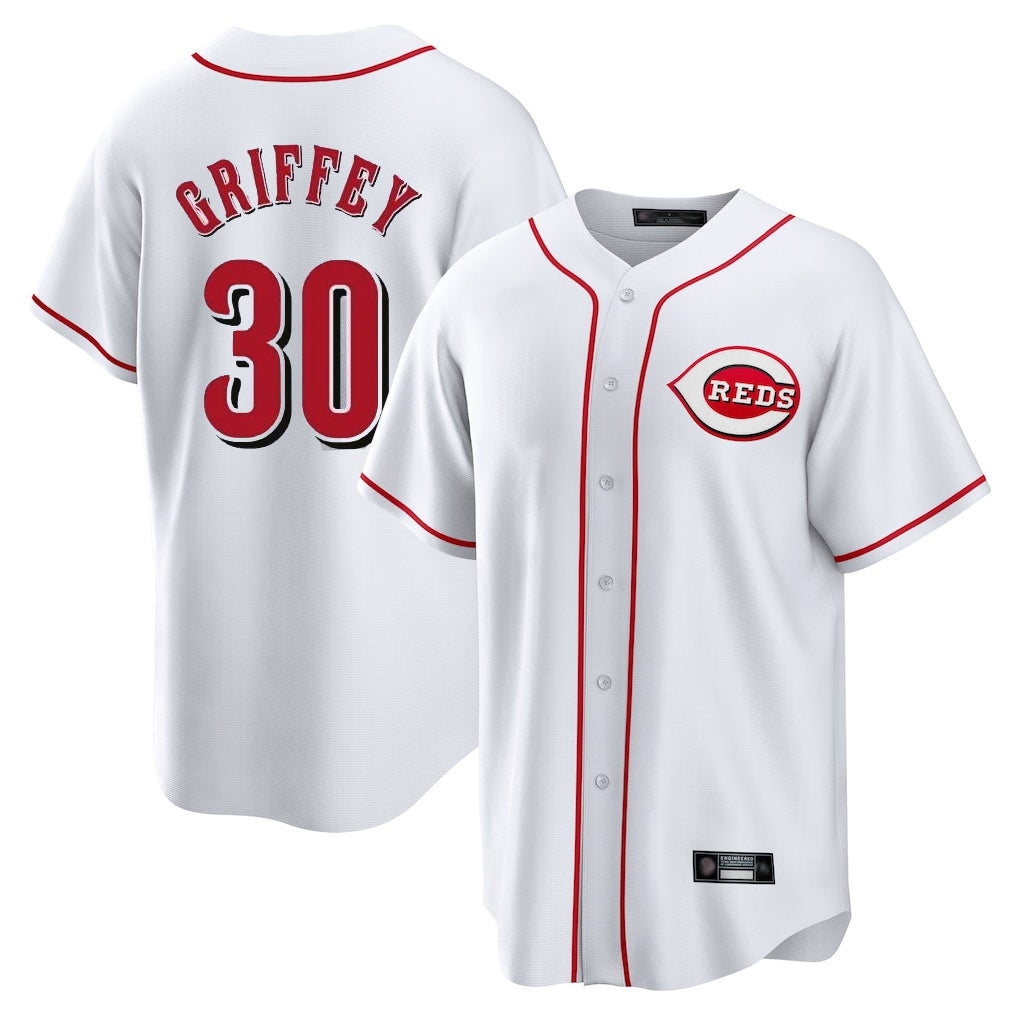 Silnrao C.Reds #30 Ken Griffey Player White Game Home Stitched Jerseys