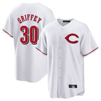 Silnrao C.Reds #30 Ken Griffey Player White Home Game Stitched Jerseys
