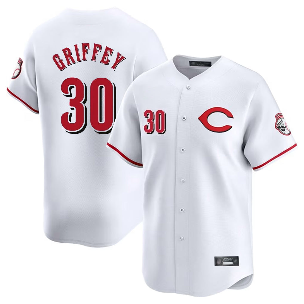 Silnrao C.Reds #30 Ken Griffey Player White Limited Home Stitched Jerseys