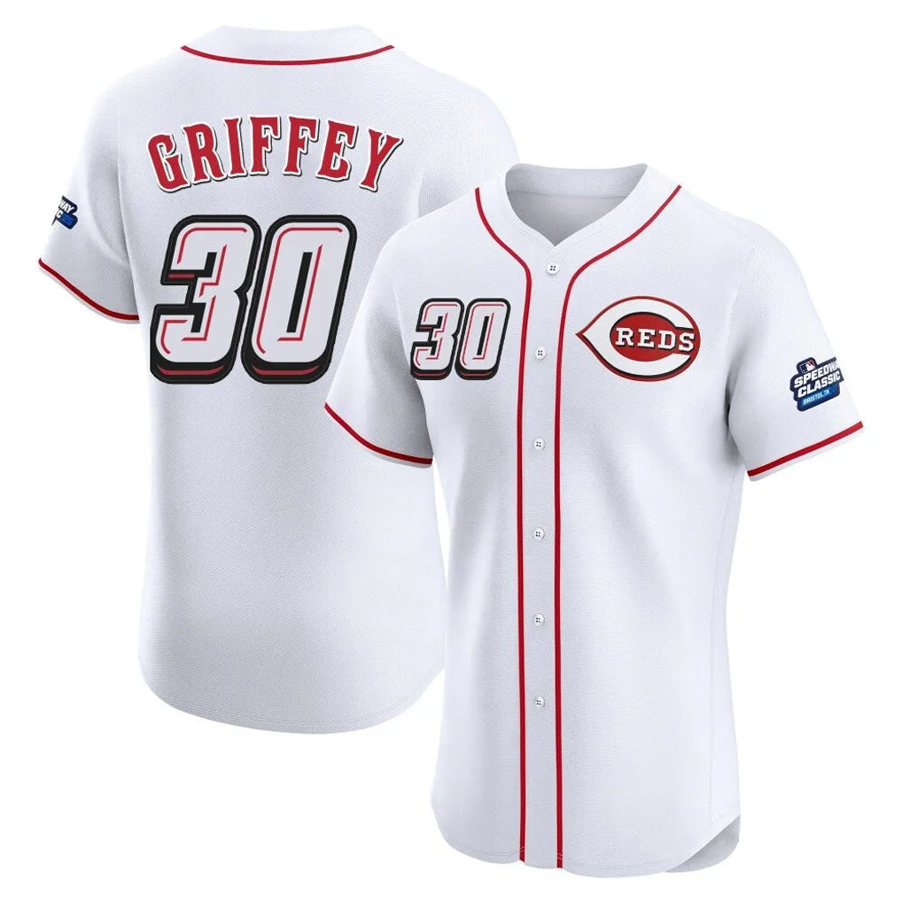 Silnrao C.Reds #30 Ken Griffey Player White Speedway Classic Limited Elite Home Stitched Jerseys