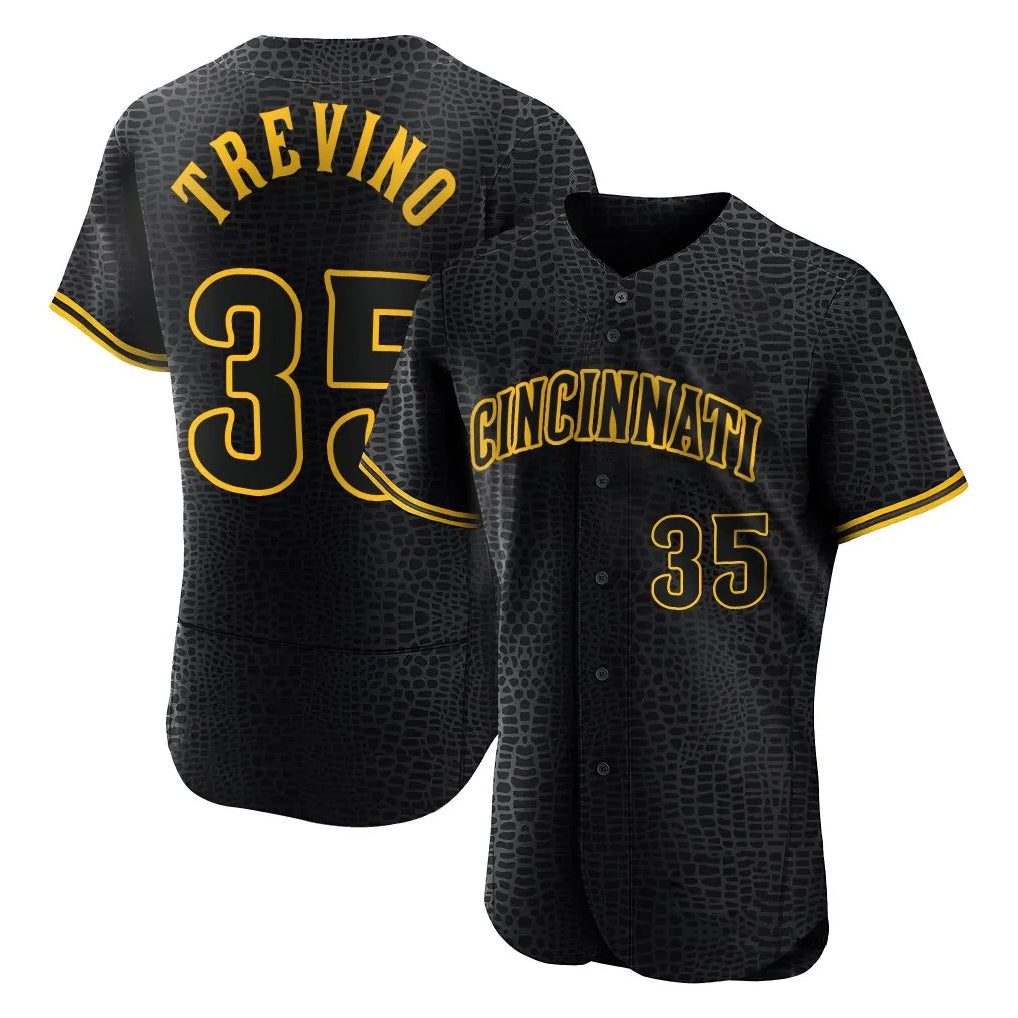 Silnrao C.Reds #35 Jose Trevino Player Black Snake Skin City Limited Elite Home Stitched Jerseys
