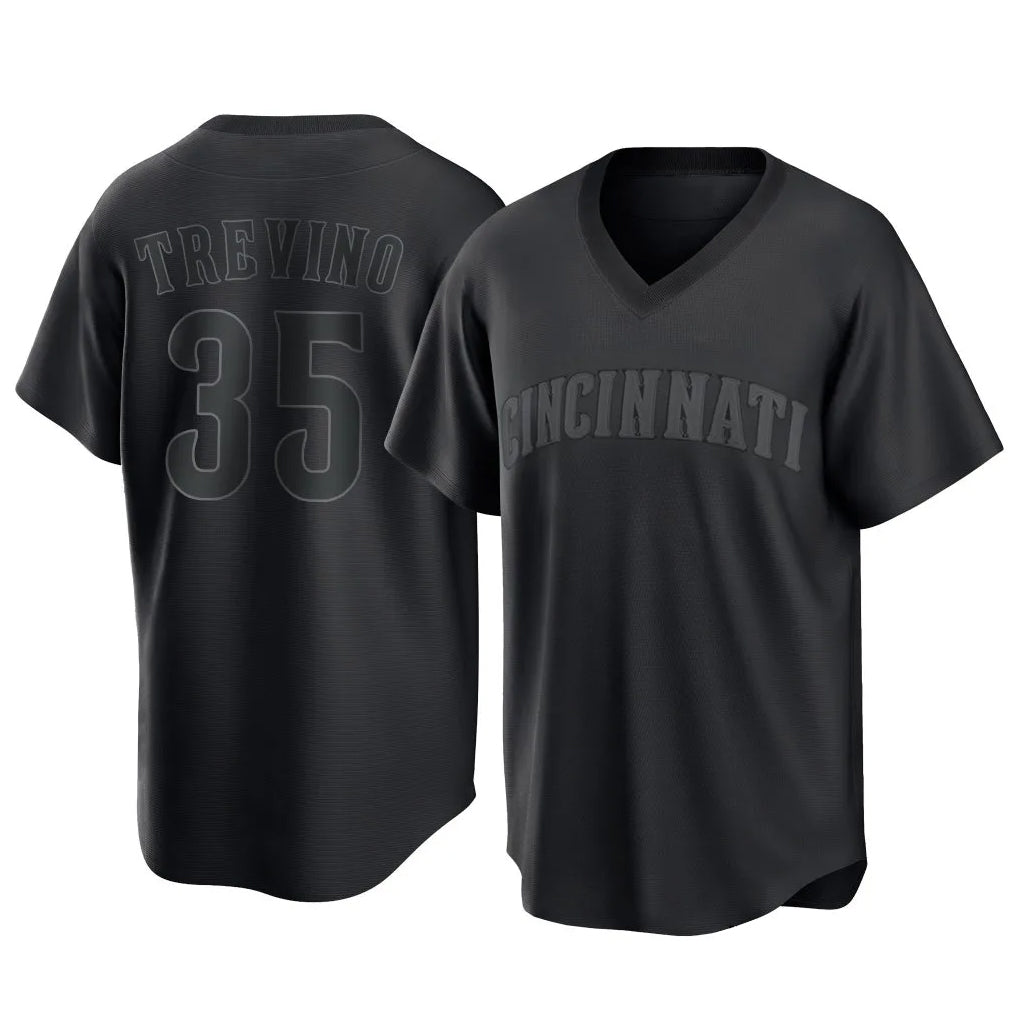 Silnrao C.Reds #35 Jose Trevino Player Black T-shirt Game Home Stitched Jerseys